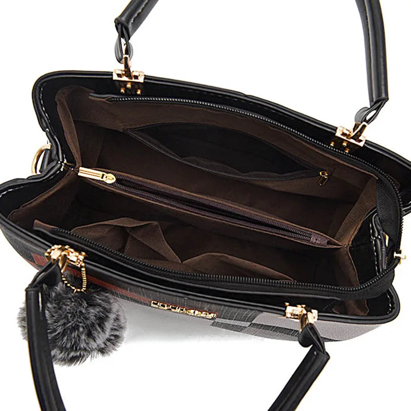 Elegant Designer Handbags for Women | PU Leather Crossbody Messenger Bag with Hairball (Girls Shoulder Bag, Top-Handle Tote) Luxegan
