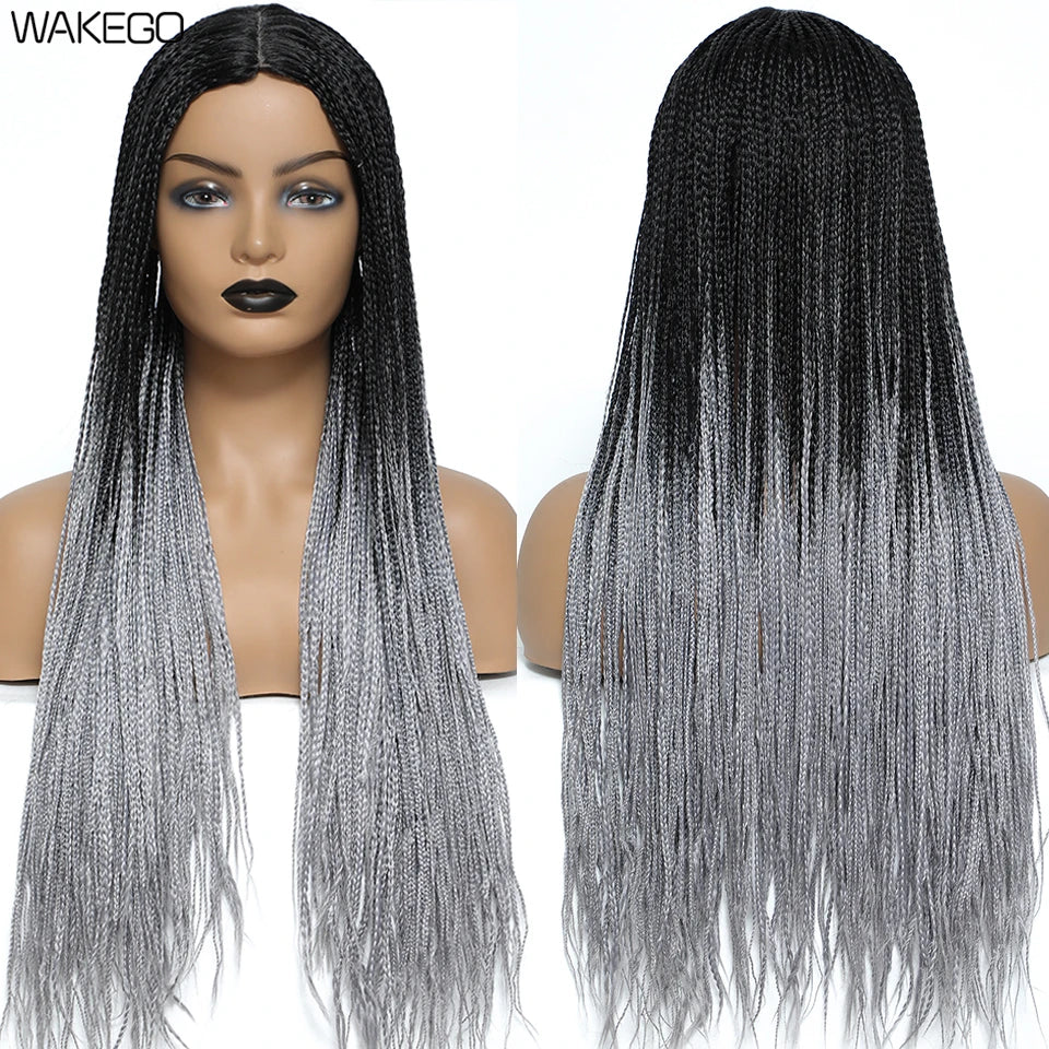 Wakego Box Braided Wigs for Black Women 26" Long Braids Wigs Fake Scalp Synthetic Heat Resistant Fiber Micro Braid Wig Daily Use Luxegan