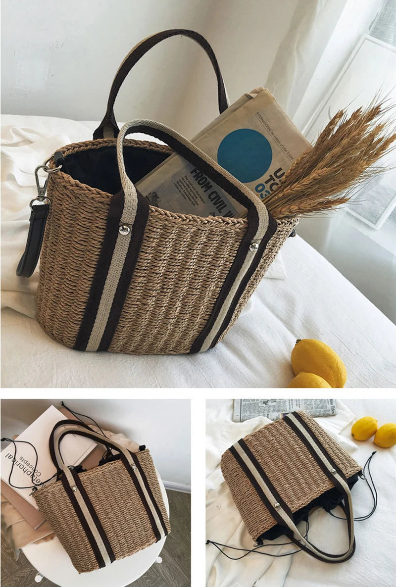 Summer Straw Handbag | Large Capacity Woven Shoulder Bag & Bohemian Beach Tote Luxegan