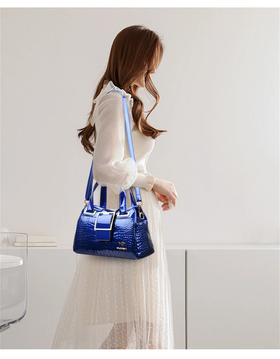 2-Layer Large Capacity Tote Bag | Luxury Handbags Women's Designer Crocodile Pattern Ladies Boston Shoulder Bag (High Quality) Luxegan