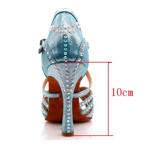 Professional Satin Latin Dance Shoes | Sophisticated 9cm Thin High Heels | Elegant "Bright Rhinestone Silk" Silhouette | "Dignified" Soft Bottom Ballroom Shoes for Radiant Versatile Performance Luxegan