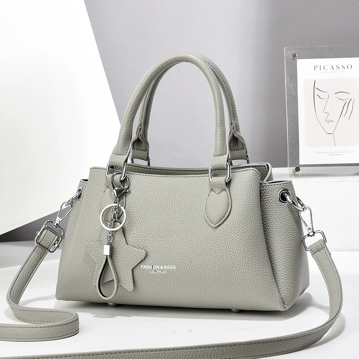 New Ladies Luxury PU Leather Tote | Korean Style Designer Shoulder Bag | Trendy Fashion Crossbody with Chain Decoration | Versatile Daily & Travel Handbag (Model A91608)