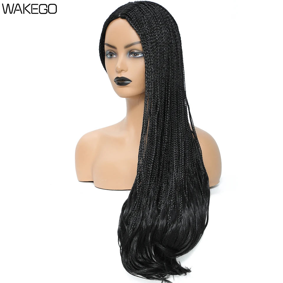 26 Inch Long Box Braid Wig With Curly End African synthetic Braided Wigs For Women Fake Scalp Heat Resistant Braiding Hair Wig Luxegan