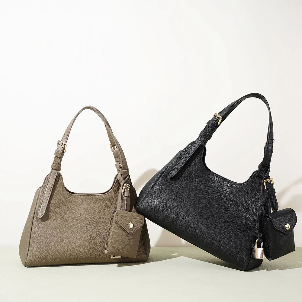 Women’s Genuine Cowhide Leather Shoulder Bag | Luxurious Fashion Handbag with Detachable Mini Pouch | Adjustable Strap Crossbody | Vintage Candy Pattern Leather Tote (Model JYH-2209) Luxegan