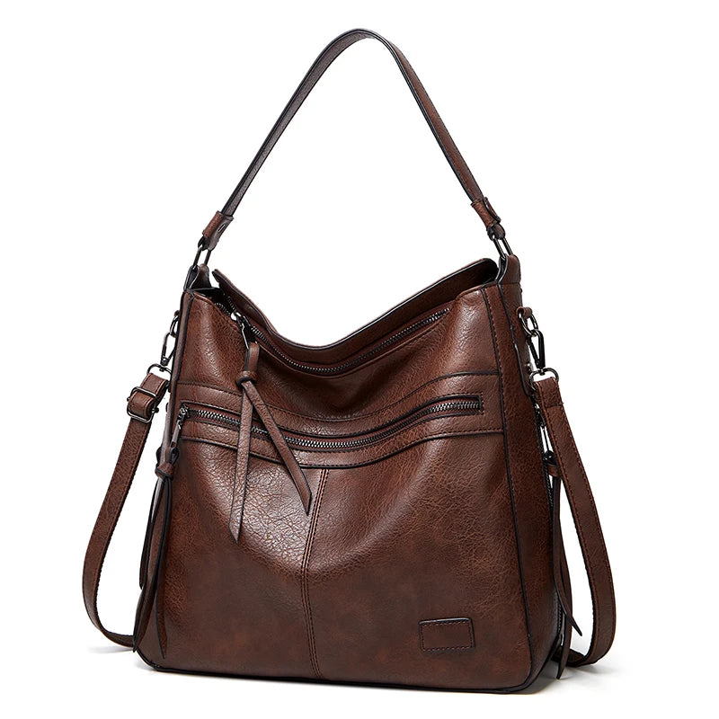 Designer Brand Large Winter Messenger Bag | Women's High-Capacity PU Leather Travel Satchel | Feminine Thread-Pattern Weekend Shoulder Bag (Model HZR-831) Luxegan