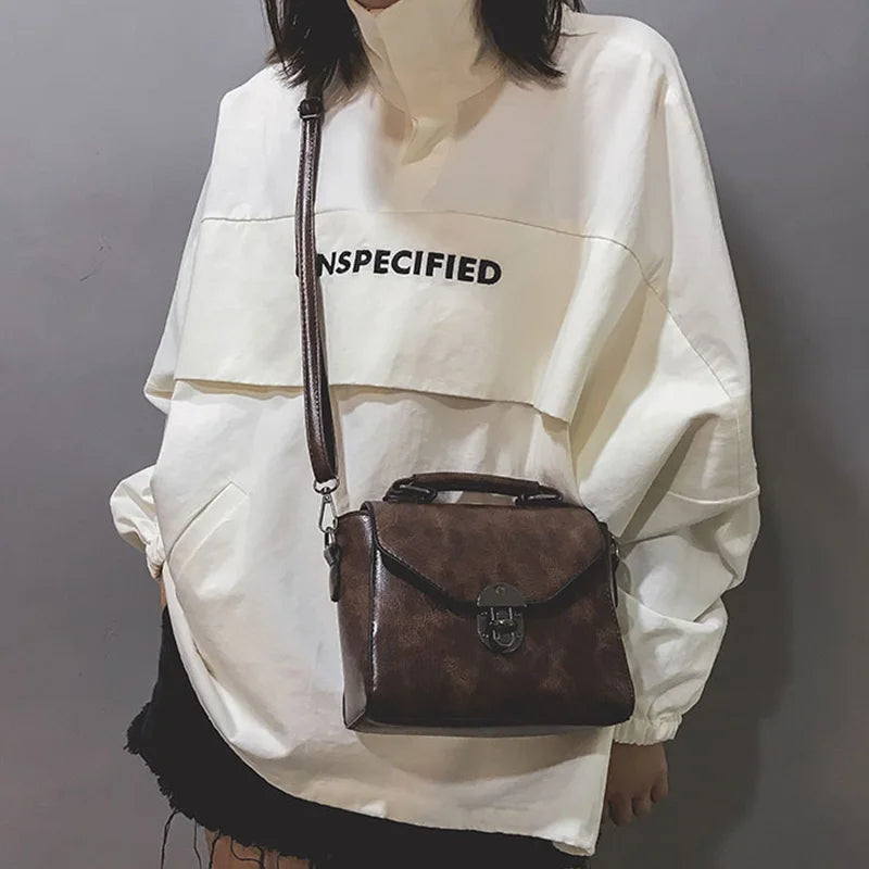 Winter New Lock-Design Shoulder Bag | Sophisticated PU Leather Crossbody | Elegant Small Square Lady Handbag | "Dignified" Soft Vintage Messenger for Versatile Styling Luxegan