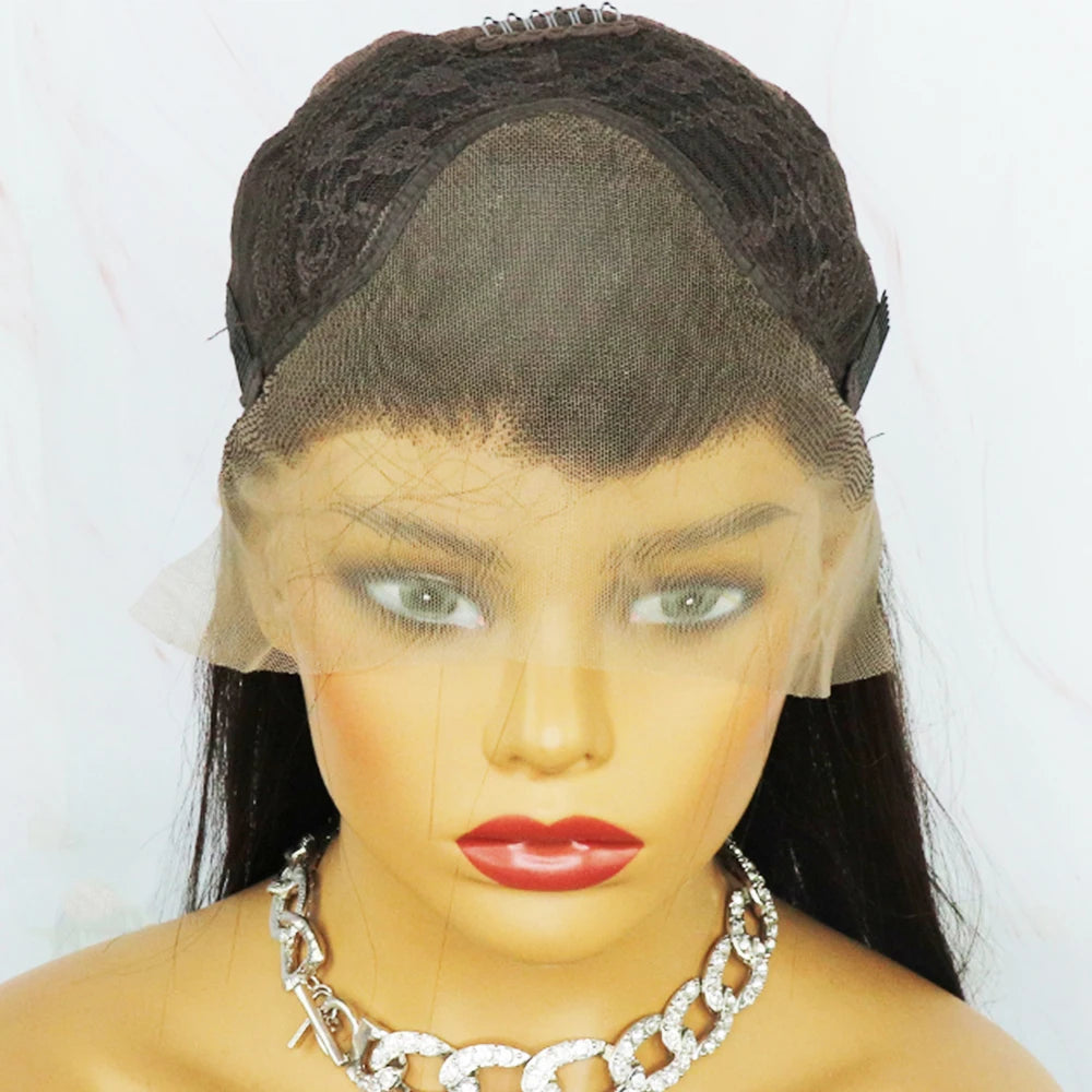 30-Inch Jet Black Silky Straight Futura Synthetic 13x4 Lace Front Wig - 150% Density Glueless Pre-Plucked Hairline Long Straight Wig - Japan Heat-Resistant Fiber Free Part Wig for Black Women (#1 Black) Luxegan