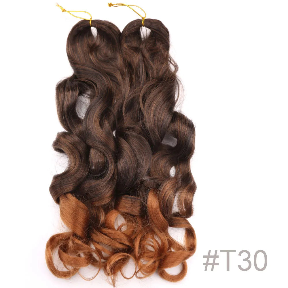 Synthetic Loose Wave Crochet Braiding Hair – Spiral Curls French Curls Pre-Stretched Ombre Braids 16"-26" | 6 Packs Luxegan