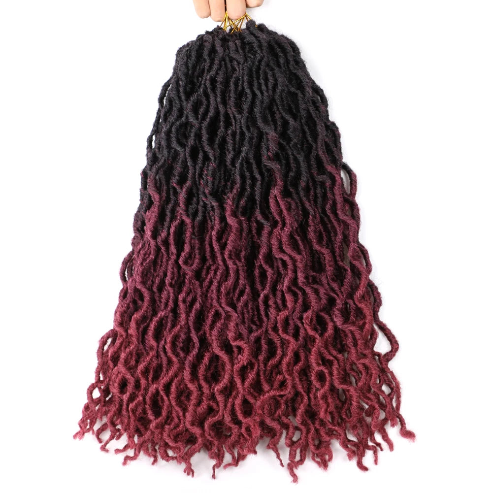 Goddess Faux Locs Crochet Hair | Soft Curly Ombre Dreadlock Extensions (Synthetic Braiding) Luxegan