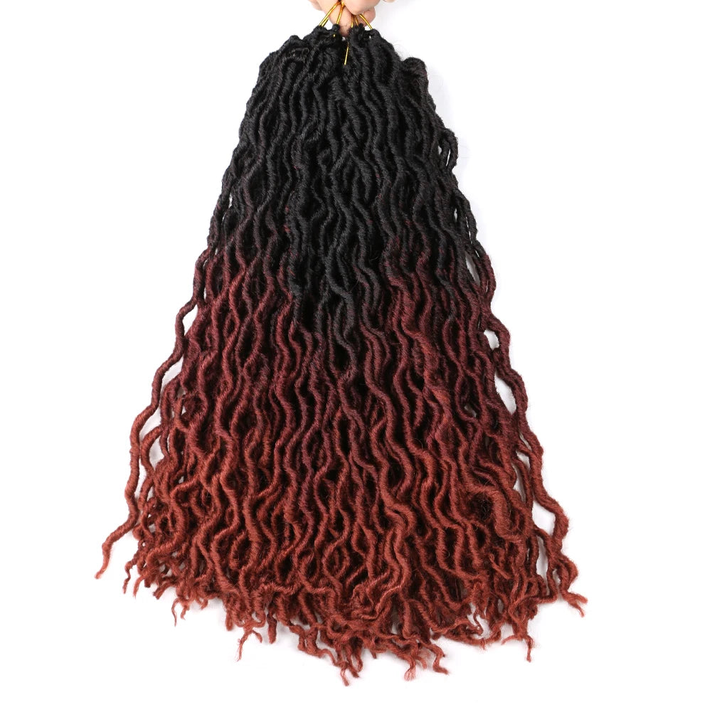 Goddess Faux Locs Crochet Hair | Soft Curly Ombre Dreadlock Extensions (Synthetic Braiding) Luxegan