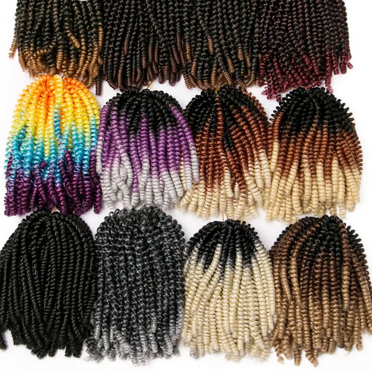 Spring Twist Crochet Braiding Hair 8 Inch – Ombre Synthetic Braid Extensions 30 Strands/Pack (26 Colors)