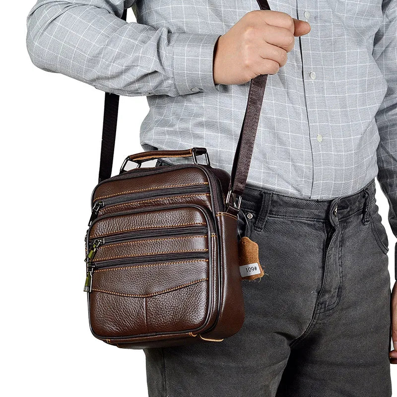 Hot Fashion Men's Genuine Leather Messenger Bag | Luxury Brand Soft Crossbody for Mini Pad & Shoulder Use Luxegan