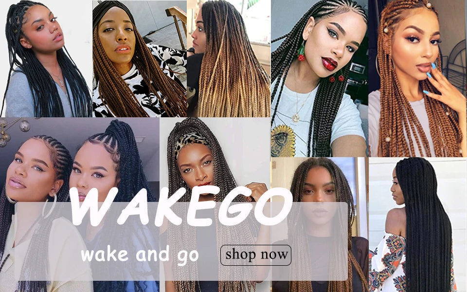 Wakego Black Braided African Wig Handmade Box Braids Wig Natural Synthetic Braiding Hair Wigs For All Women Peluca Con Trenzas Luxegan
