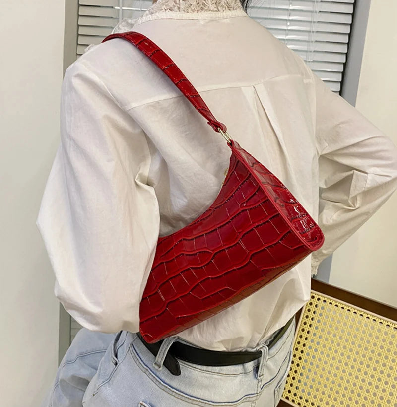 Fashion PU Leather Bags for Women | Alligator Pattern Armpit Handbag & Female Small Underarm Messenger Bag Luxegan