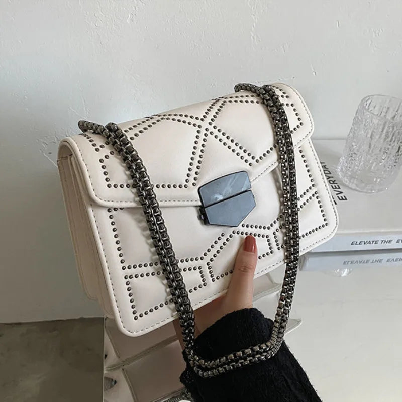 Rivet Chain Small Crossbody Bag for Women | 2022 Luxury Shoulder Messenger Bag (Trendy Lady Handbag with Flap Cover) Luxegan