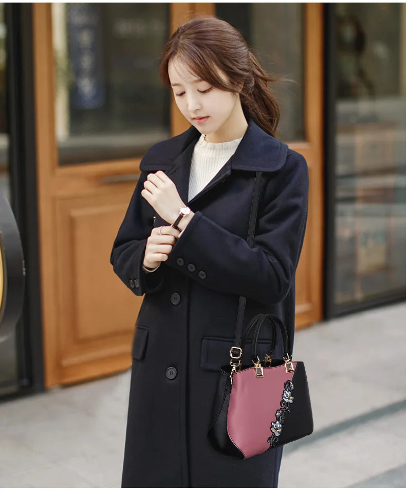 Embroidered Messenger Bags Women Leather Handbags | Bags for Women Sac a Main Ladies Hand Bag Female Hand bag new Luxegan