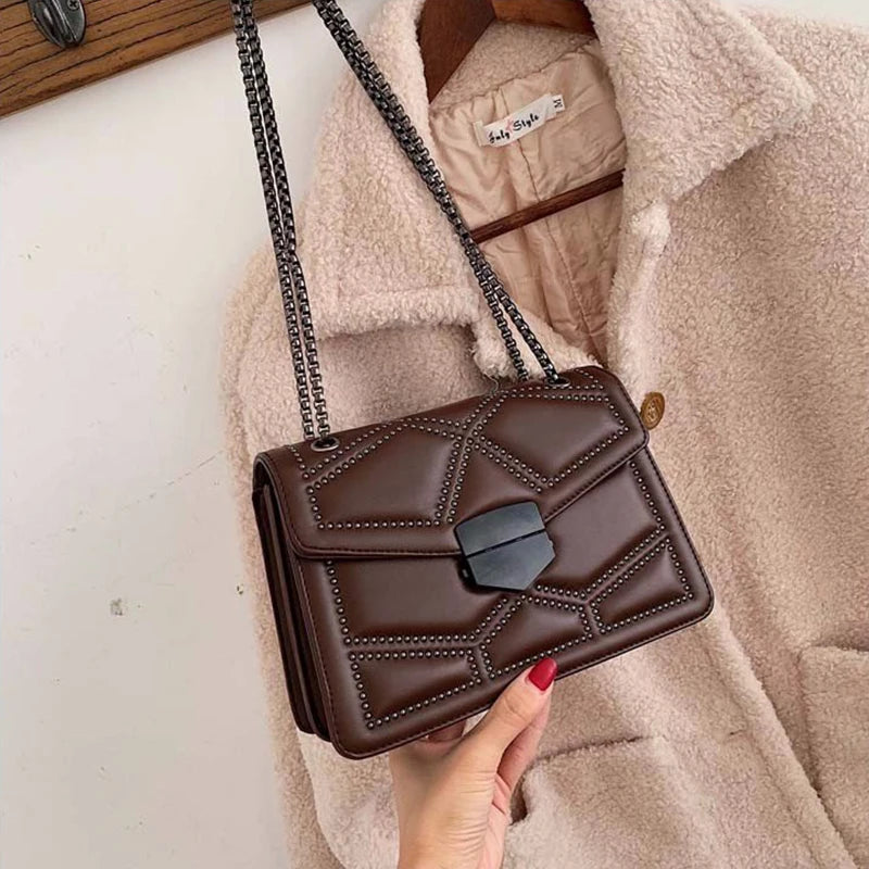 Rivet Chain Small Crossbody Bag for Women | 2022 Luxury Shoulder Messenger Bag (Trendy Lady Handbag with Flap Cover) Luxegan