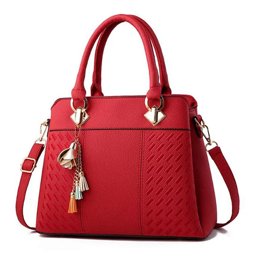 Fashion Women Handbags Tassel PU Leather Totes Bag | Top-handle Embroidery Crossbody Bag Shoulder Bag Lady Simple Style Hand Bags Luxegan