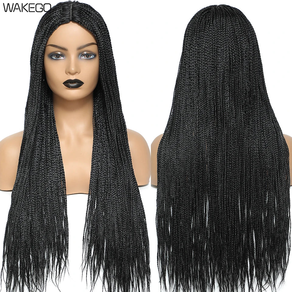 Wakego 26 Inch Ombre Box Braided Wigs For Black Women Braided Wig Fake Scalp Heat Resistant Braiding Hair Wig Peruca Sintetica Luxegan