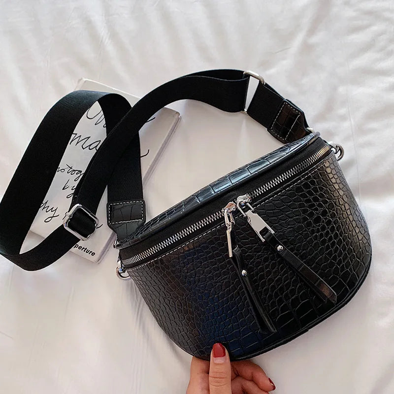 Luxury Saddle Chest Bag | Soft Stone Pattern Chain Crossbody Luxegan