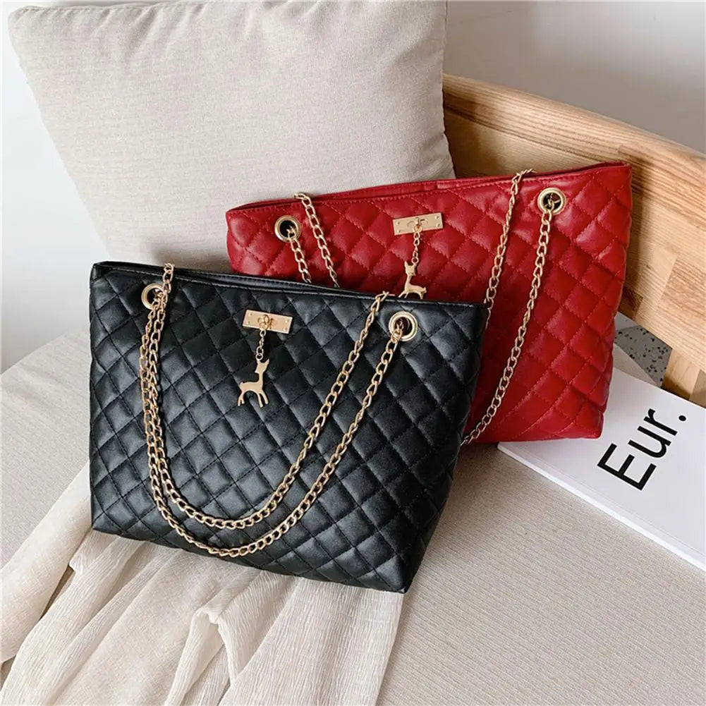 Classic Diamond Lattice Handbag | Fashion Women's Large Capacity Top-handle Bags & Pure Color Thin Chain Shoulder Crossbody Bag Luxegan