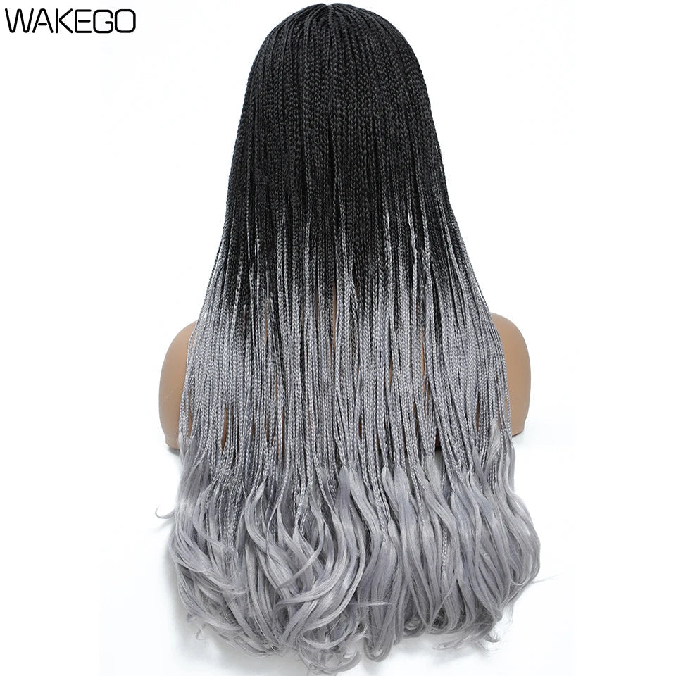 26 Inch Long Box Braid Wig With Curly End African synthetic Braided Wigs For Women Fake Scalp Heat Resistant Braiding Hair Wig Luxegan