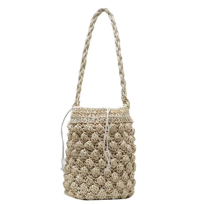 Summer Straw Shoulder Tote | Sophisticated Large-Capacity Rattan Bucket Bag | Elegant Handmade Woven Beach Bag | "Dignified" Soft Bohemian Handbag for Versatile Vacation Styling Luxegan