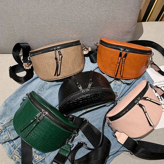 Luxury Saddle Chest Bag | Soft Stone Pattern Chain Crossbody Luxegan