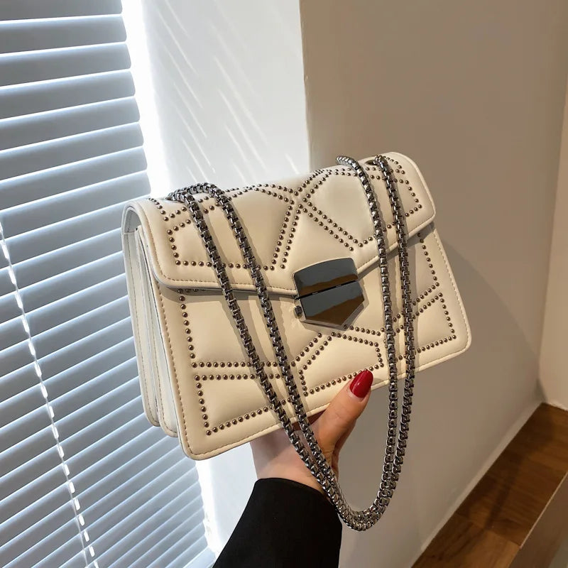 Rivet Chain Small Crossbody Bag for Women | 2022 Luxury Shoulder Messenger Bag (Trendy Lady Handbag with Flap Cover) Luxegan