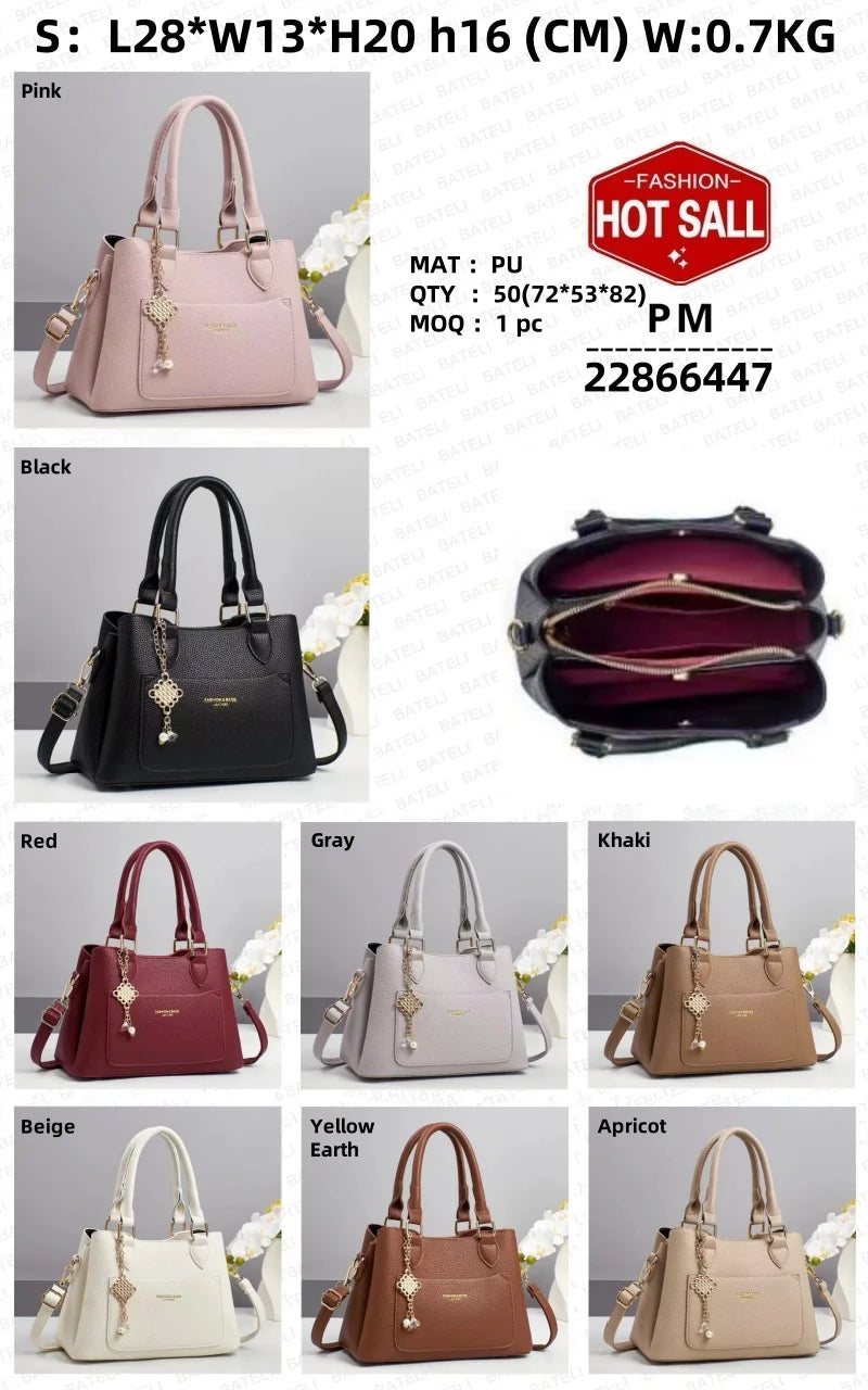 New Designer Women’s Preppy Style Tote Purse | Ladies' Fashion Shoulder Bag with Chain Decoration | Trendy PU Leather Portable Handbag | Versatile All-Season Zippered Tote (Model BTL-22866) Luxegan