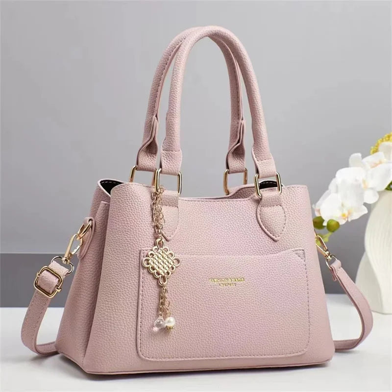 New Designer Women’s Preppy Style Tote Purse | Ladies' Fashion Shoulder Bag with Chain Decoration | Trendy PU Leather Portable Handbag | Versatile All-Season Zippered Tote (Model BTL-22866) Luxegan
