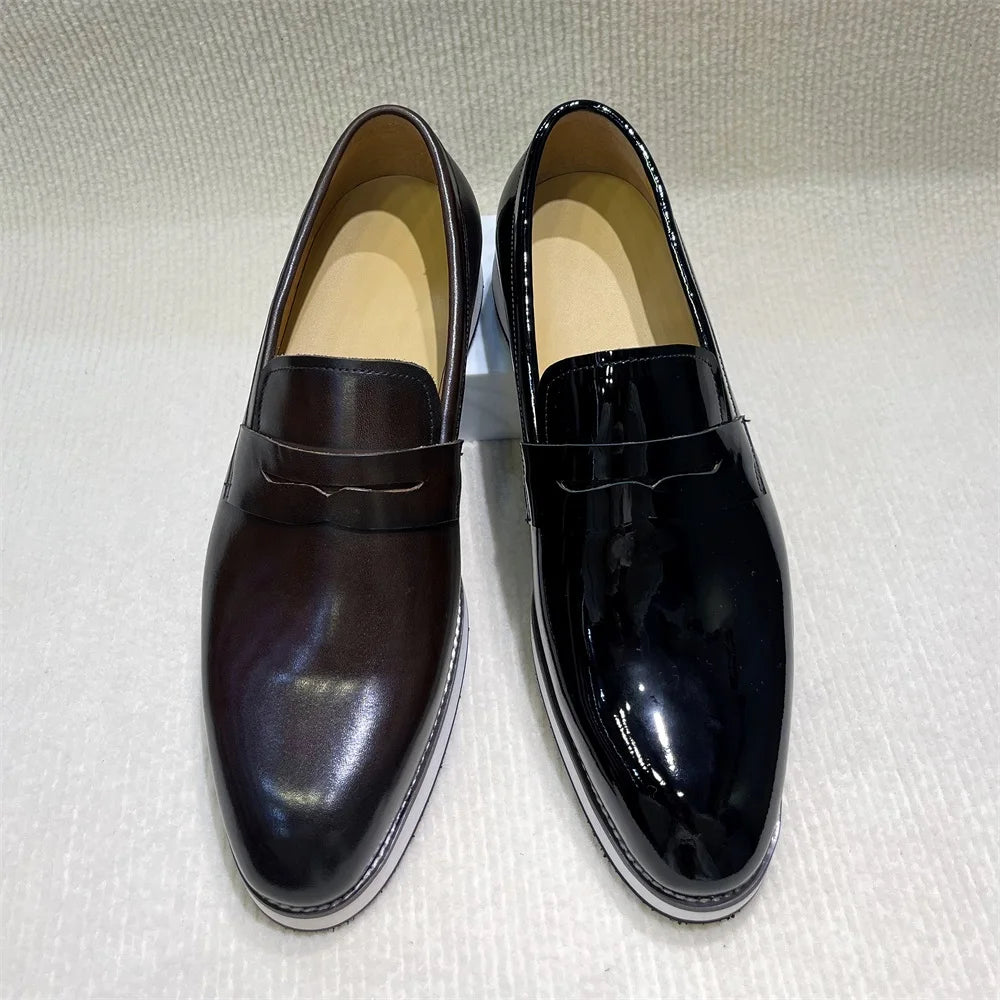 Men's Genuine Leather Formal Loafers | Sophisticated Handmade Pointed Toe Design | Elegant "Hard-Wearing" Business Casual Slip-Ons | "Dignified" All-Season Dress Shoes for Radiant Versatile Styling Luxegan