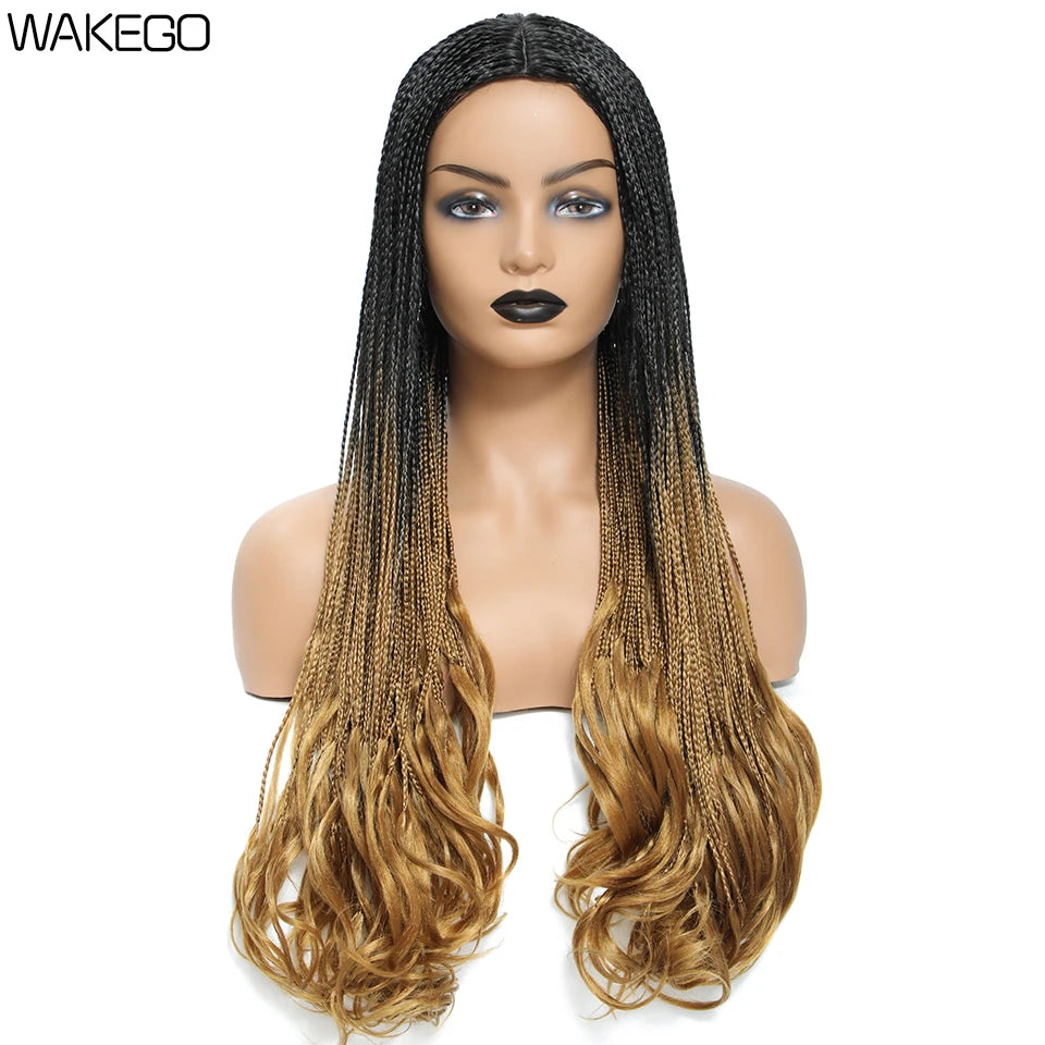 26 Inch Long Box Braid Wig With Curly End African synthetic Braided Wigs For Women Fake Scalp Heat Resistant Braiding Hair Wig Luxegan