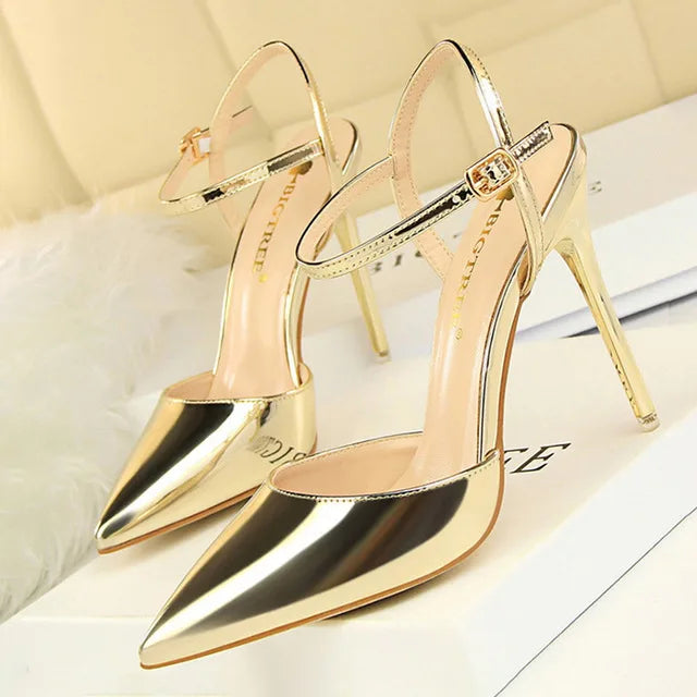 Metallic Patent Leather Stiletto Pumps | Sophisticated Blue & Silver Pointed Toe Heels | Elegant "Super High" Party Sandals | "Dignified" Shallow Mouth Stilettos for Radiant Versatile Styling Luxegan