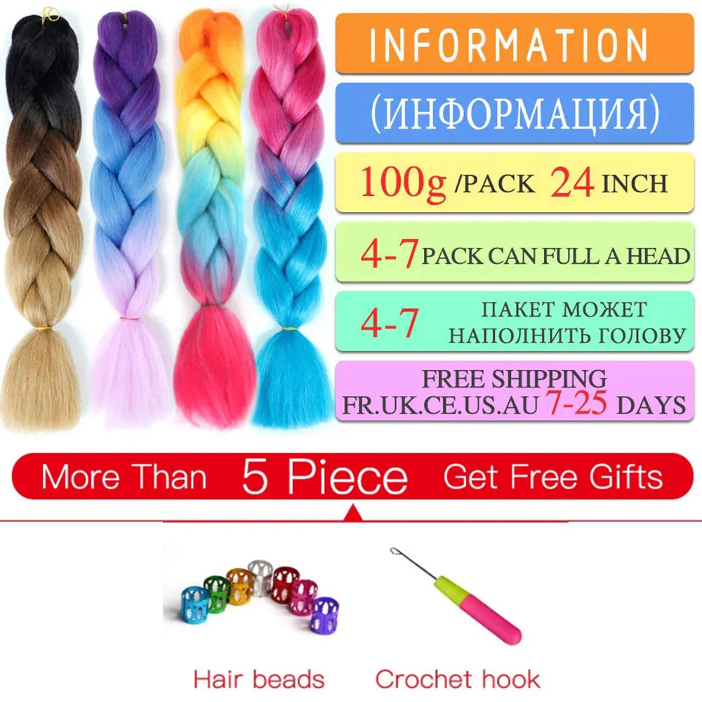Lihui 24 Inch Pre-Stretched Synthetic Braiding Hair – Kanekalon Jumbo Braid | 100g | 100+ Ombre Colors