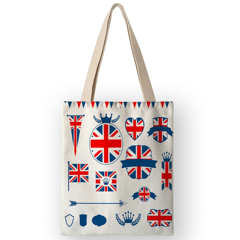 Vintage British Style Women's Canvas Shoulder Bags | Cartoon London Prints Shopping Handbags Totes Travel Luxegan