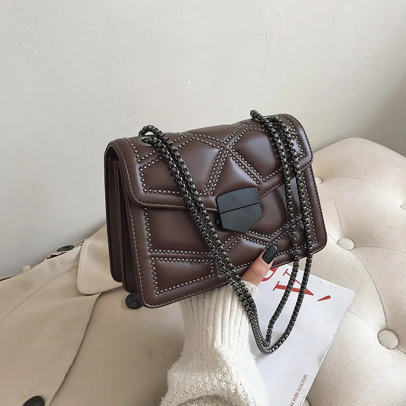 Rivet Chain Small Crossbody Bag for Women | 2022 Luxury Shoulder Messenger Bag (Trendy Lady Handbag with Flap Cover) Luxegan
