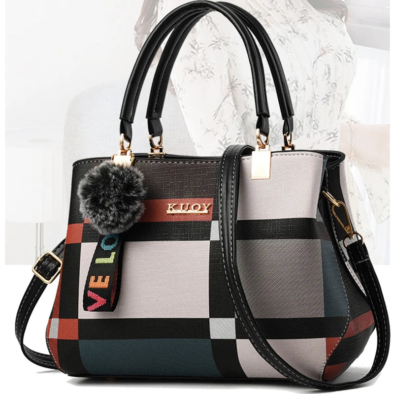 Elegant Designer Handbags for Women | PU Leather Crossbody Messenger Bag with Hairball (Girls Shoulder Bag, Top-Handle Tote) Luxegan