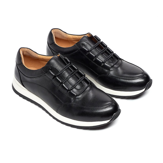 Men's Genuine Leather Casual Flat Shoes | Sophisticated Round Toe Lace-Up Silhouette | Elegant "Hard-Wearing" All-Season Footwear | "Dignified" Anti-Slippery Running Style Sneakers for Radiant Versatile Styling Luxegan