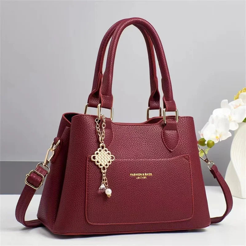 New Designer Women’s Preppy Style Tote Purse | Ladies' Fashion Shoulder Bag with Chain Decoration | Trendy PU Leather Portable Handbag | Versatile All-Season Zippered Tote (Model BTL-22866) Luxegan