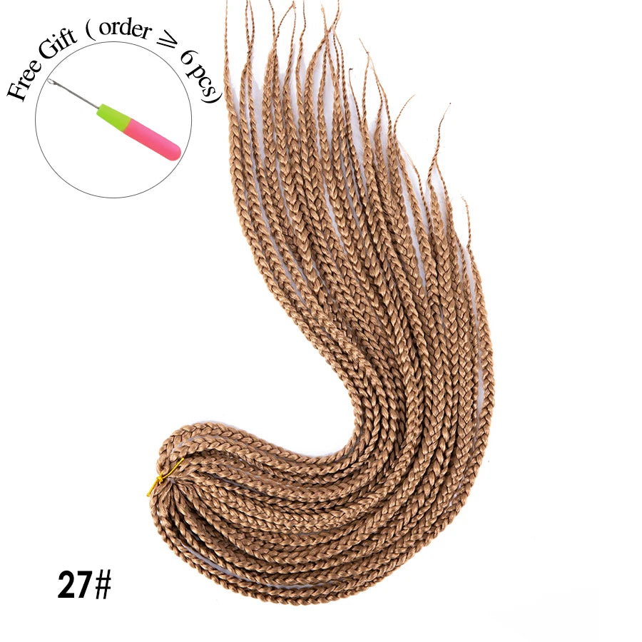 High Quality Ombre Brown & Blonde Synthetic Box Braids Crochet Hair Extensions - 12", 16", 20", 24" & 30" Pre-Looped Braids - High Temperature Fiber 22 Strands/Pack Tangle-Free Crochet Braids Luxegan
