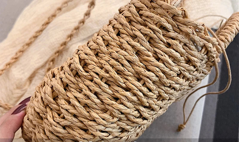 Half-Round Rattan Beach Bag | Women Large Capacity Handle Bag & Bohemian Shoulder Bag Luxegan
