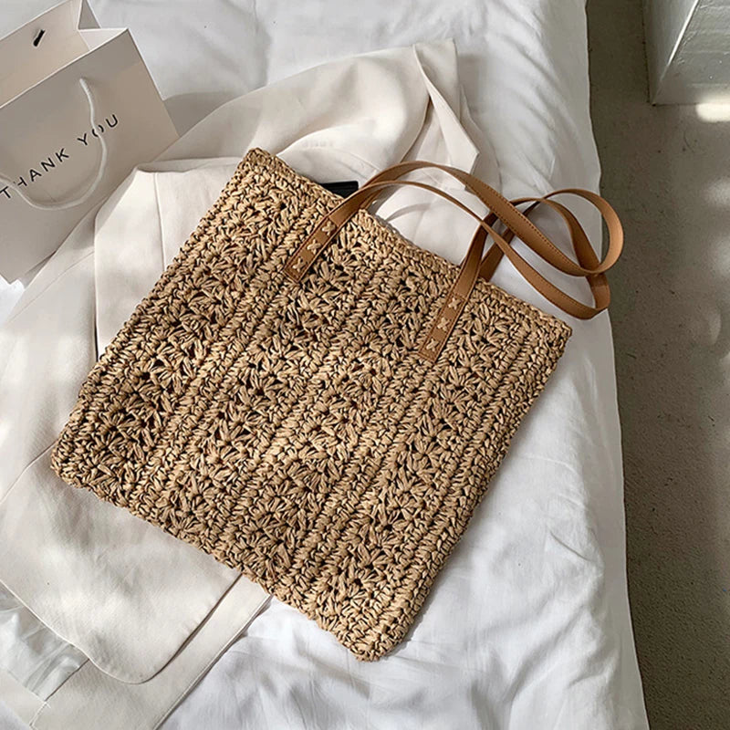 Summer Hollow Out Straw Bag Women | Large Capacity Handmade Weave Shoulder Totes Bag | Travel Beach Bag Shopping Pouch Luxegan
