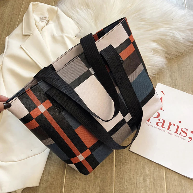 Large Capacity PU Leather Patchwork Tote | Soft Shoulder Shopping Bag Luxegan