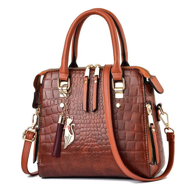 Luxury Crocodile Pattern Handbag for Women | Winter New PU Leather Tassel Shoulder Bag (Brands Design Handle Bag, Lady Purse) Luxegan