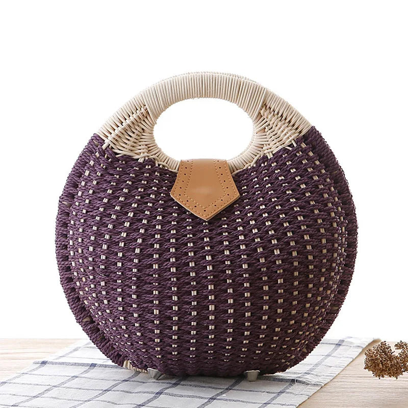 Hard Natural Rattan Shell Handbag | Bohemia Top-Handle Beach Tote & Clutch Luxegan