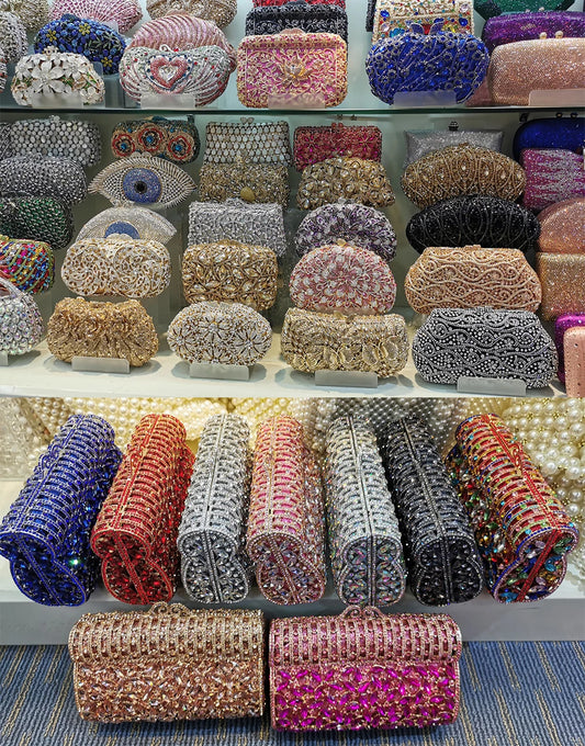 Colorful Diamond Gala Evening Bag | Sophisticated Rhinestone Party Clutch | Elegant Metallic Dinner Purse | "Dignified" Hard-Shell Bridal Handbag for Versatile Occasion Styling Luxegan