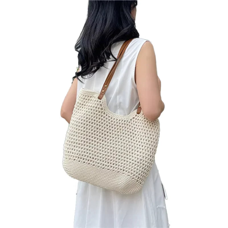 Handmade Natural Rattan Woven Tote | Summer Straw Beach Handbag | Portable 7-Inch Fashion Shoulder Bag | Minimalist Weave Purse for Travel & Outdoor (Model 2343) Luxegan