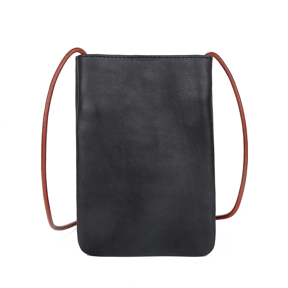 Soft Genuine Leather Phone Pouch | Simple Flap Crossbody Messenger Bag Luxegan