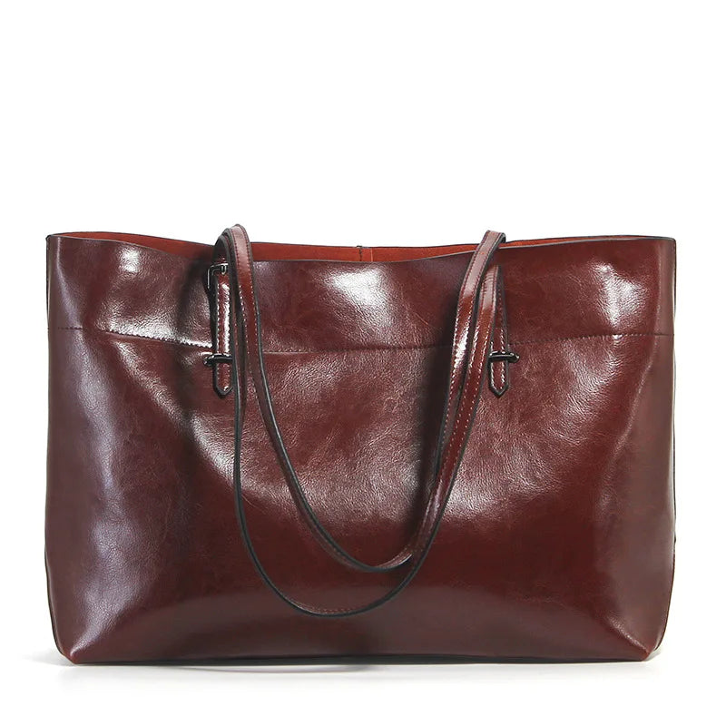 Premium 100% Genuine Leather Women’s Handbag | Large Capacity Vintage Shoulder Purse | Luxury Black & Brown Ladies' Tote for Shopping & Work Luxegan